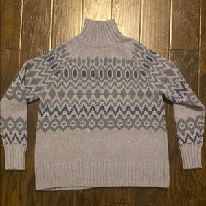 Vineyard Vines Blue Turtleneck Sweater with Nordic Pattern